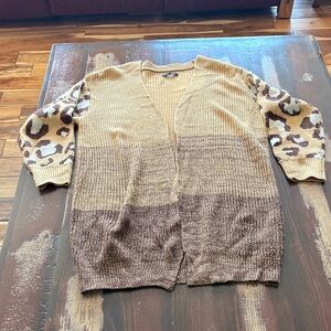 Leopard Print Colorblock Cardigan Sweater